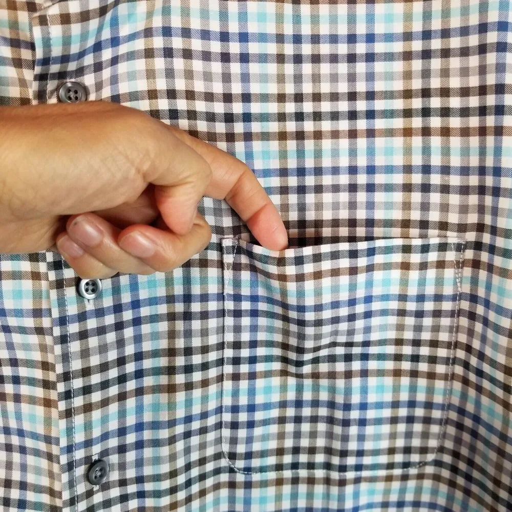 Johnnie O Hangin Out Shirt Mens Large Blue Gray Plaid Surf Button Up Long Sleeve - Picture 11 of 11